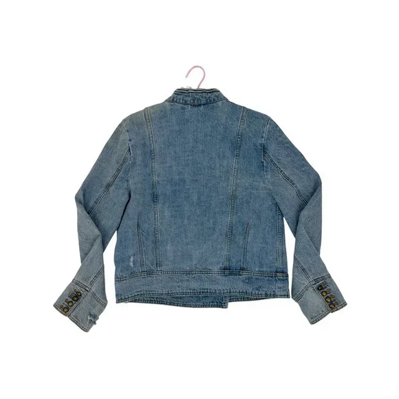RARE Free People Military Denim Jacket L| Coastal Cowgirl Grunge Boho Streetwear - Picture 15 of 16